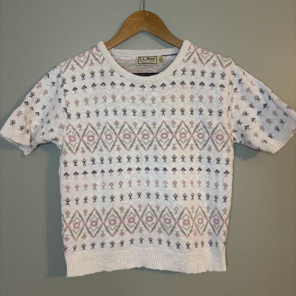 Women’s LL Bean Vintage Short Sleeve Sweater Made In USA 80s Sz Small - Picture 1 of 5